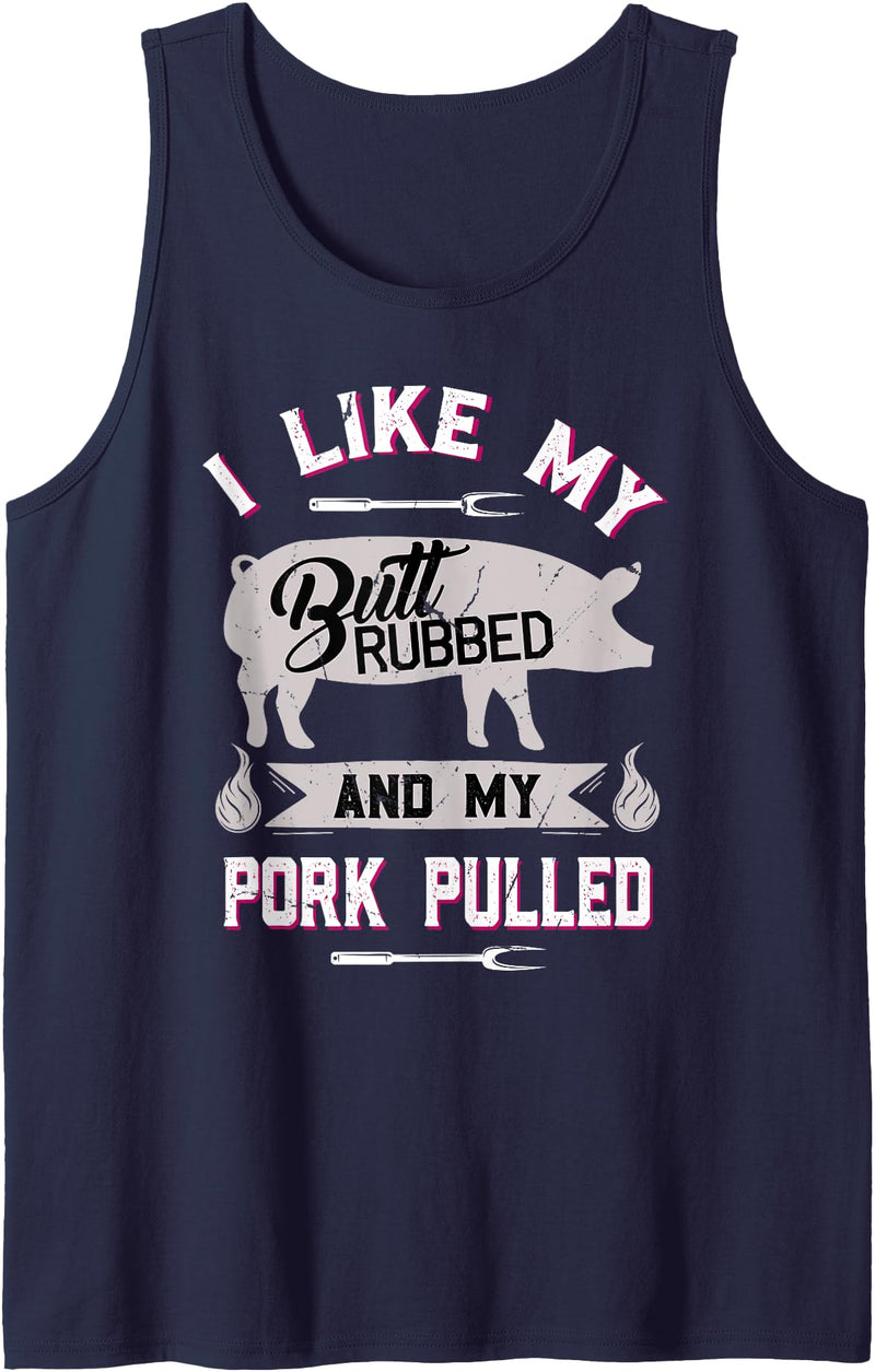 BBQ Grilling Barbecue Gifts & Outfits Funny BBQ Grilling Quote Pig Pulled Pork Tank Top - Navy Blue