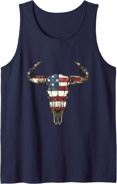 American Flag Cow Horns Patriot Tank Top