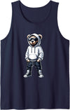 Urban Teddy Bear Graphic Hip Hop Rappers Aesthetic Graphic Teddy Bear Cool Bears Hip Hop Streetwear Colorful Tank Top - Navy Blue