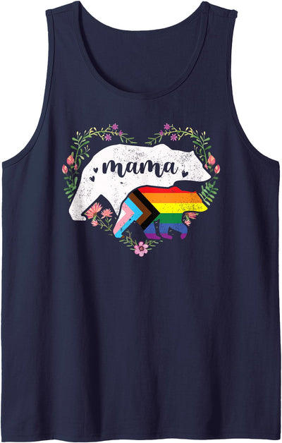 LGBTQ Mama Bear Progress Pride Flag Gay Equal Rights Rainbow Tank Top