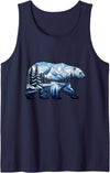 Wild Bear Mountain Forest Nature Landscape Geometric Polar Bear Winter Mountain Scene Tank Top - Navy Blue