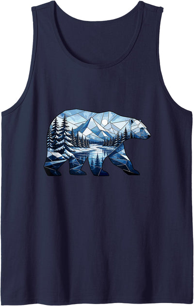 Wild Bear Mountain Forest Nature Landscape Geometric Polar Bear Winter Mountain Scene Tank Top
