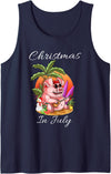 Christmas In July Cute Pig Summer Vaccation Tee Christmas In July Cute Pig Funny Summer Vaccation Kids Tank Top - Navy Blue