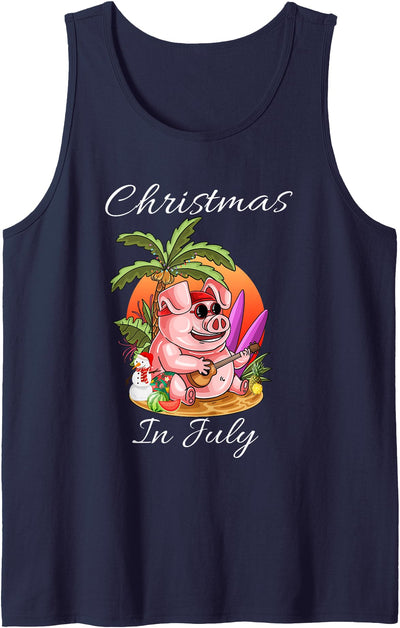 Christmas in July Pig Playing Ukulele Beach Tank Top