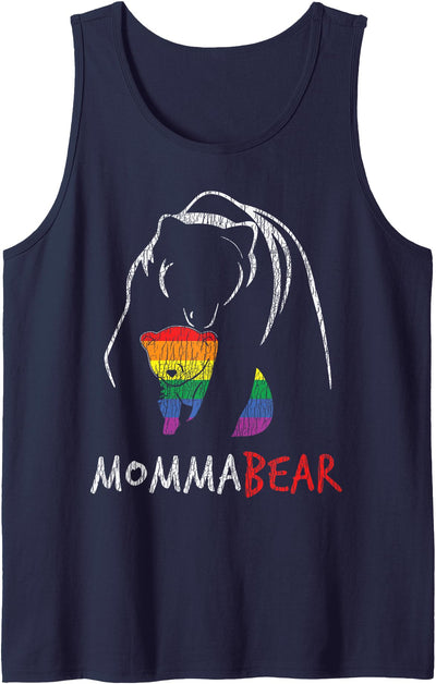 Vintage Rainbow Mama Bear Hug Love Support Parent Pride LGBT Tank Top