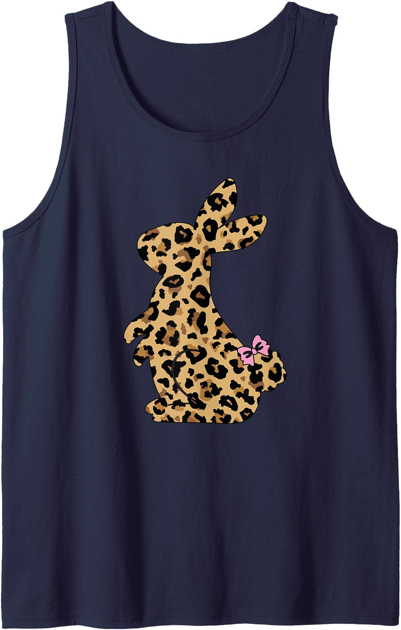 Easter Leopard Bunny Rabbit for Women and Girls, Cute Easter Tank Top in Navy Blue
