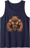Workout Power Mood Inc Grizzly Bear WIth Muscles Workout Gym MMA Fighter Tank Top - Navy Blue