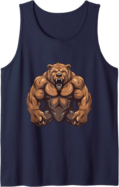 Grizzly Bear WIth Muscles Workout Gym MMA Fighter Tank Top