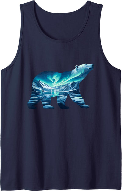 Arctic Wildlife Aurora Borealis Polar Bear Nature Northern Lights Polar Bear Arctic Landscape Tank Top