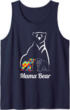 Autism Awareness Parents Apparel Autism Awareness Mama Bear Mom Autistic Child Tank Top - Navy Blue