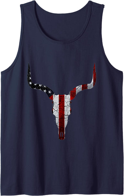 Cow Skull Usa Flag Bull Skull American Flag Western Wild Tank Top