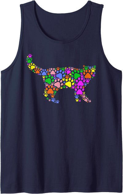 Dog Cat Paw Kitten Silhouette Gifts Colorful Cat & Dog Paw Print - Cute Kitty Cat Tank Top