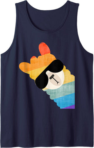 Llama Alpaca gifidea for men and women Rainbow Alpaca Llama Fun with sunglasses for women and men Tank Top - Navy Blue