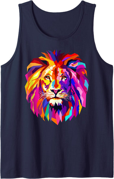 Cool Lion Head Design with Bright Colorful Tank Top