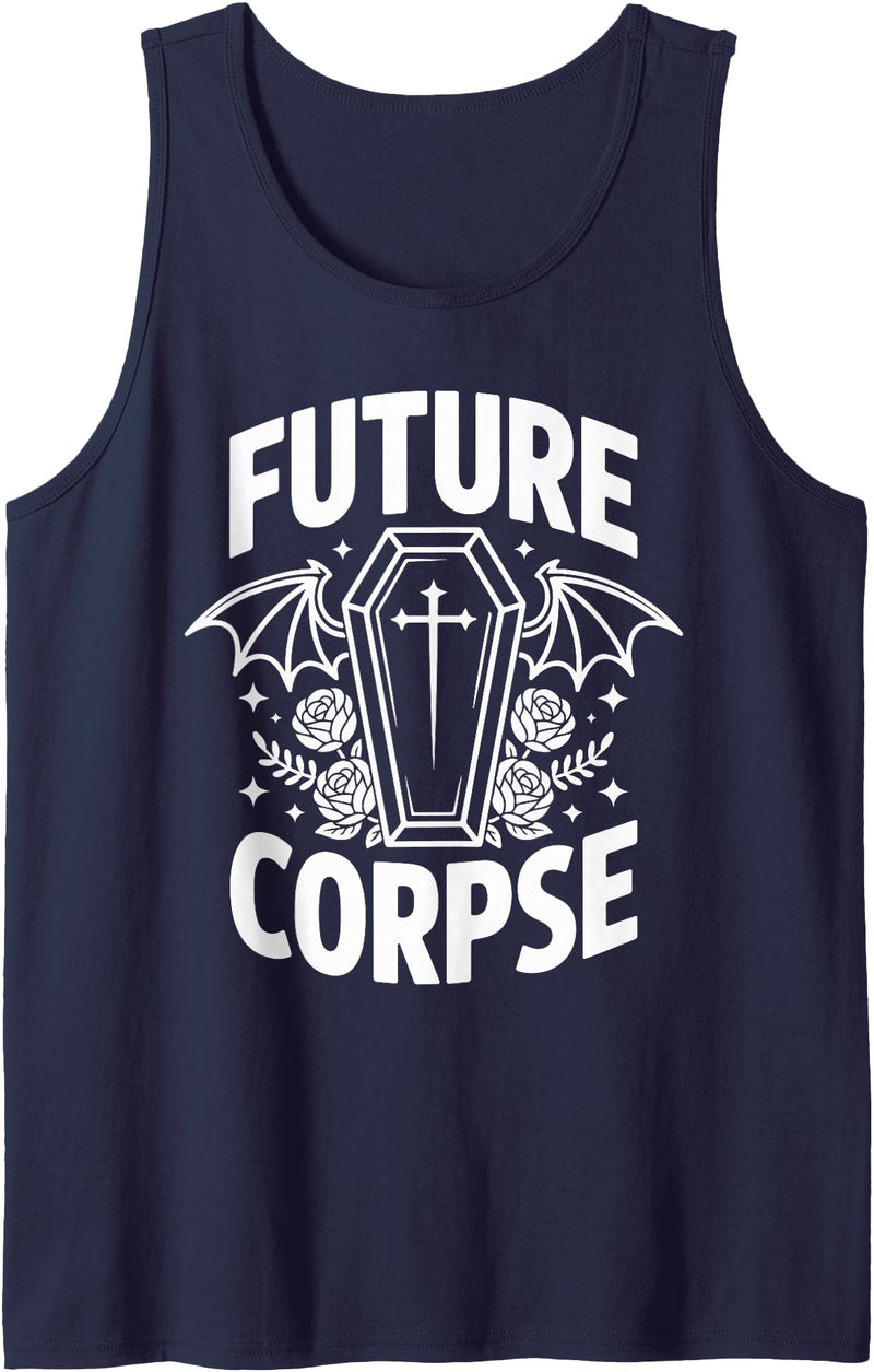 Coffin Humor Halloween Future Corpse Future Corpse Funny Halloween Coffin Bats Tank Top - Navy Blue
