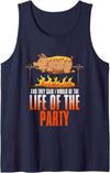 BBQ Season Smoke Meat Dad Grill Gifts Funny Saying Roasted Pig Rotisserie Pork Lover Food Pun Tee Tank Top - Navy Blue
