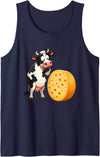 Funny Cow Cheese Dairy Farm Humor Black White Cow Cheese Lover Dairy Humor Tank Top - Navy Blue