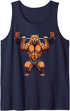 Bear Powerlifting Weightlifting Gym Apparel Bear Powerlifting Weightlifting Gym Workout Tank Top - Navy Blue