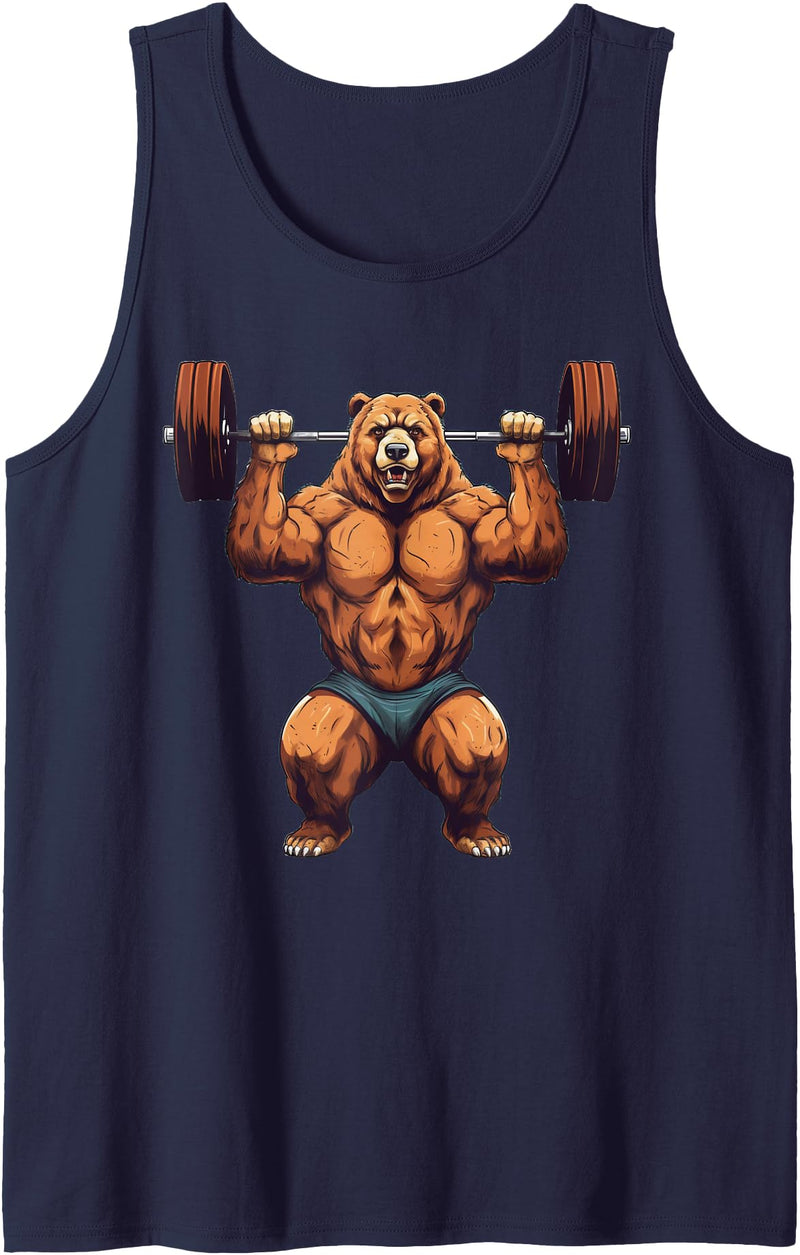 Bear Powerlifting Weightlifting Gym Apparel Bear Powerlifting Weightlifting Gym Workout Tank Top - Navy Blue