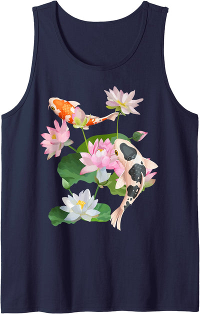 Japanese Koi Carp Nishikigoi Fish Water Lilies Pads Tank Top
