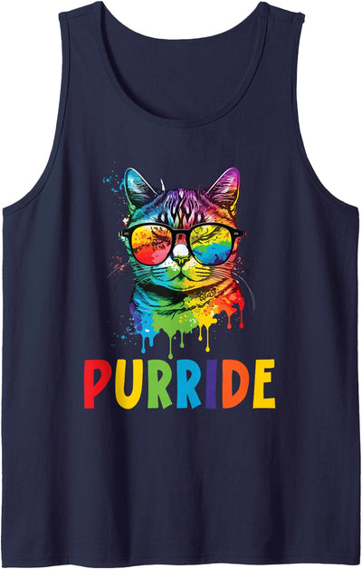 LGBTQ Gay Lesbian Pride Month SteMi Apparel Purride Gay Rights Rainbow Pride Month LGBTQ Cat Whisperer Tank Top