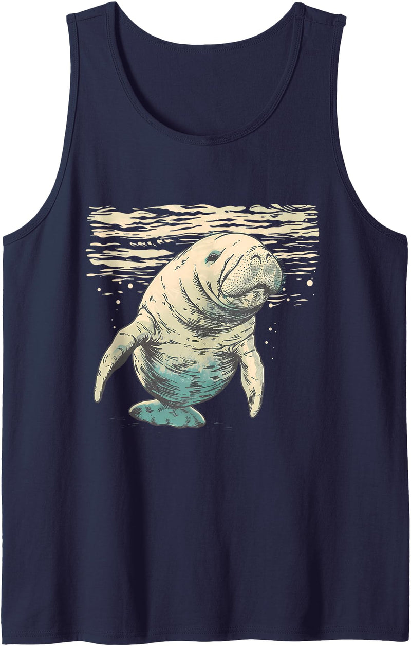 Sea Ocean Animal Art Manatee Sea Ocean Manatee Ocean Sea Animal Manatee Lover Tank Top - Navy Blue