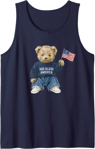 God Bless America Teddy Bear Patriotic 4th of July Tank Top