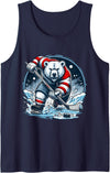 Hockey Player Love Polar Bear Hockey Bear on Ice: A Funny Polar Bear Playing Hockey Tank Top - Navy Blue