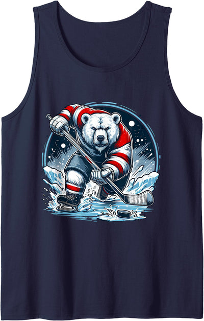 Hockey Player Love Polar Bear Hockey Bear on Ice: A Funny Polar Bear Playing Hockey Tank Top