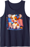 4th of July Highland Cow Popsicle Firework 4th of July Cute Highland Cow Popsicle USA Flag Patriotic Tank Top - Navy Blue