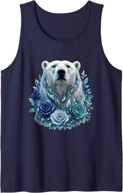 Majestic Polar Bear with Blue Ice Crystal Roses Tank Top
