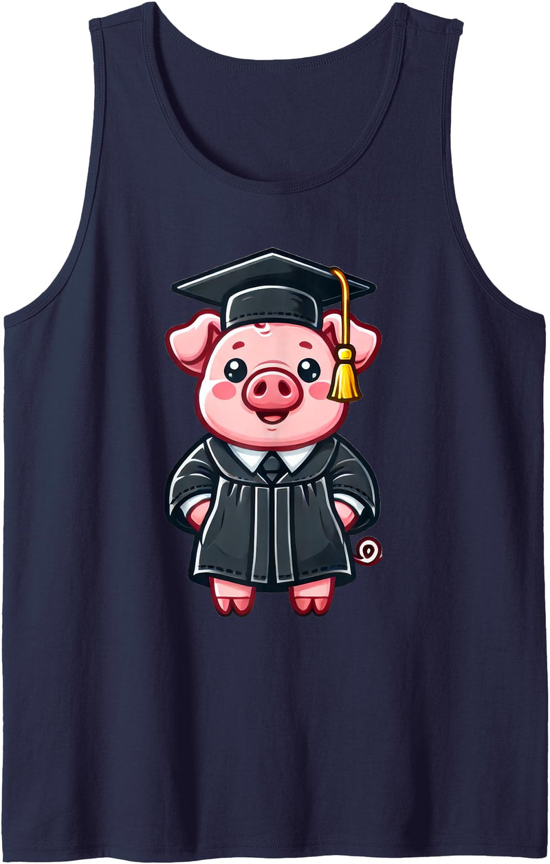 Kawaii Pig Graduation Apparel Cute Pig Graduation Tank Top - Navy Blue