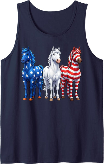 Patriotic Horse Flag 4th of July Farm Animals Gift Funny Patriotic Horses USA Flag 4th of July Horse Lover Tank Top
