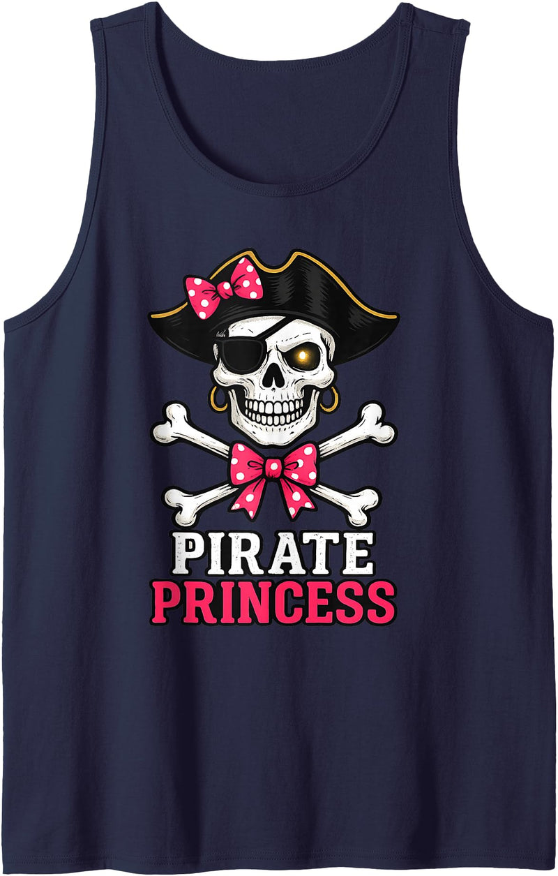 Princess Pirate Apparel Pirate Princess Skull Crossbones Cute Bow Halloween Party Tank Top - Navy Blue