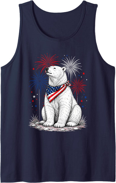 Polar Bear America's 250th Patriotic Fireworks Animal Lovers Tank Top