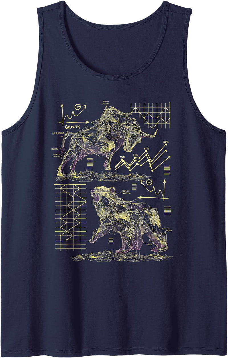 Buy and Hold Designs Capitalism Stock Investor Shareholder Stock Market Bull vs Bear Stock Trader Tank Top - Navy Blue
