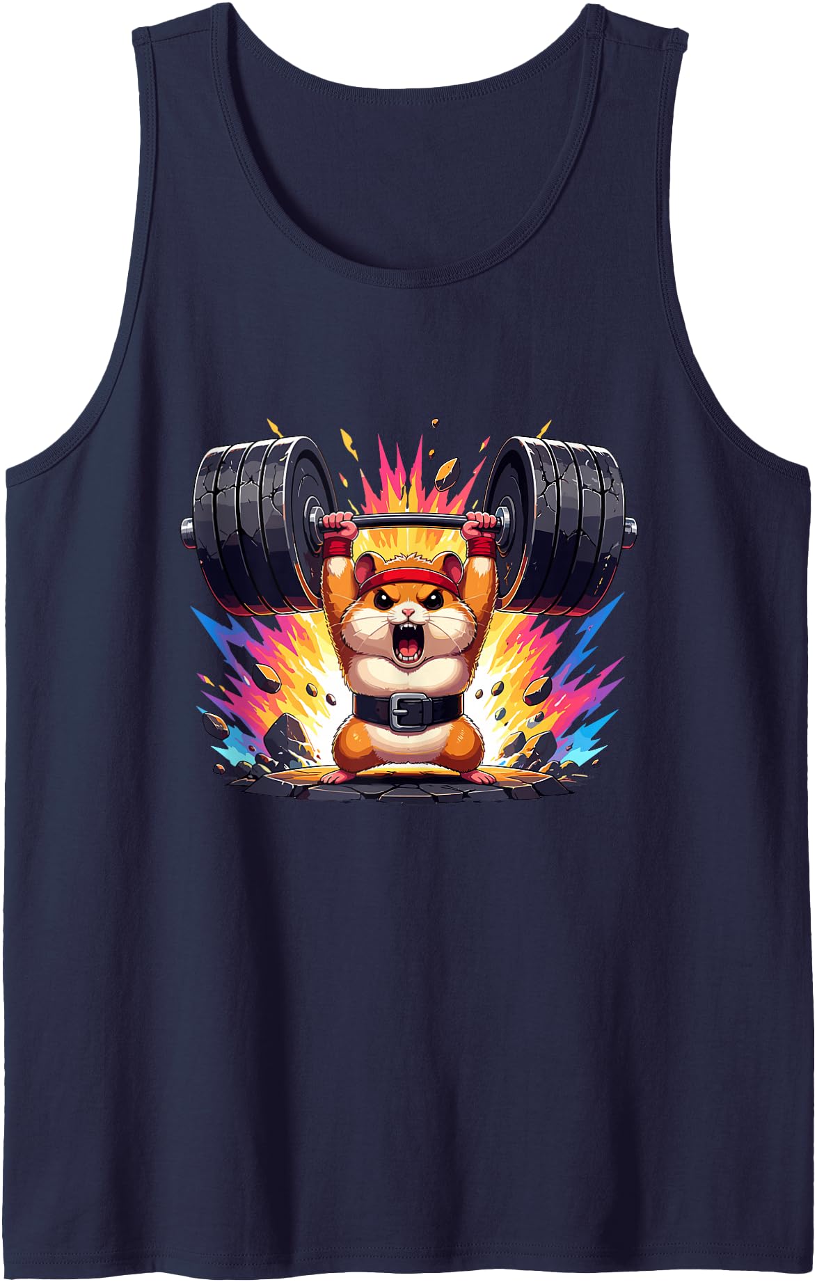Strong Gym Hamster Weightlifting Barbell Power Tank Top - Navy Blue