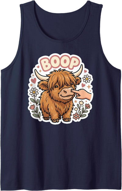 Boop Highland Cow Nose Cute Farm Animal Floral Humor Tank Top