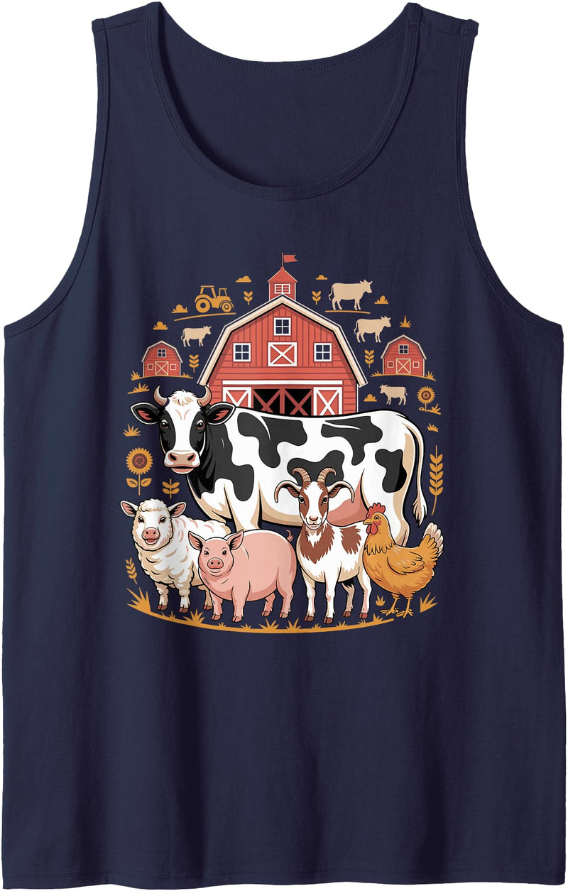 Cows Lover Gifts Cow Pig Sheep Goat Chicken Barn Farm Tank Top - Navy Blue