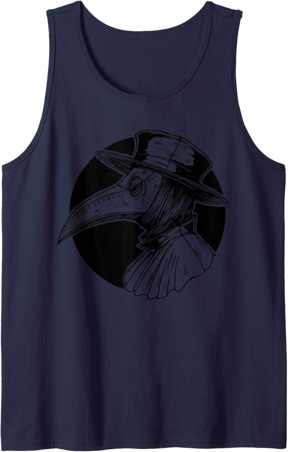 Steampunk Horror Vintage Tarot Pestilence Plague Doctor Sleeveless Tank Top - Navy Blue