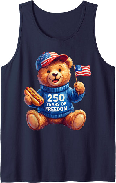 Cute Patriotic Teddy Bear 250 Years of Freedom 4th of July Tank Top