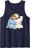 Holland Lop Rabbit Sleeping in Cute Pajamas Sleep Tank Top in Navy Blue