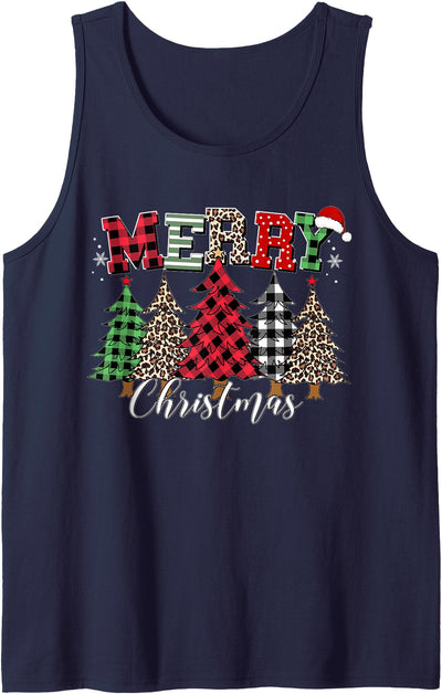 Cow Merry Christmas Leopard Buffalo Red Plaid Tank Top