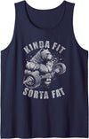 Funny Bear Kinda Fit Sorta Fat Gym Weightlifting Kinda Fit Sorta Fat Funny Gym Bear Weightlifting Workout Tank Top - Navy Blue