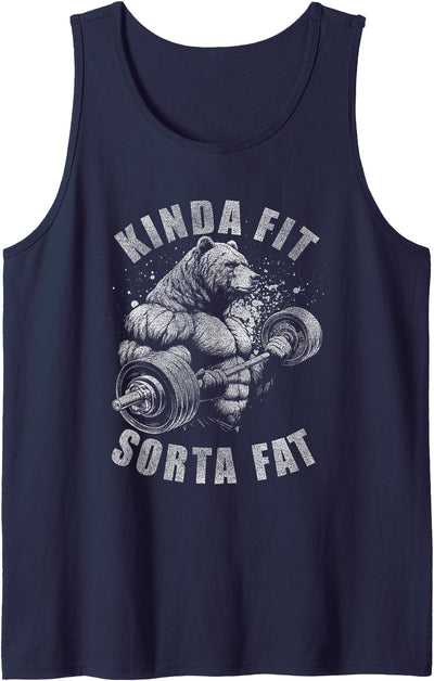 Kinda Fit Sorta Fat Funny Gym Bear Weightlifting Workout Tank Top