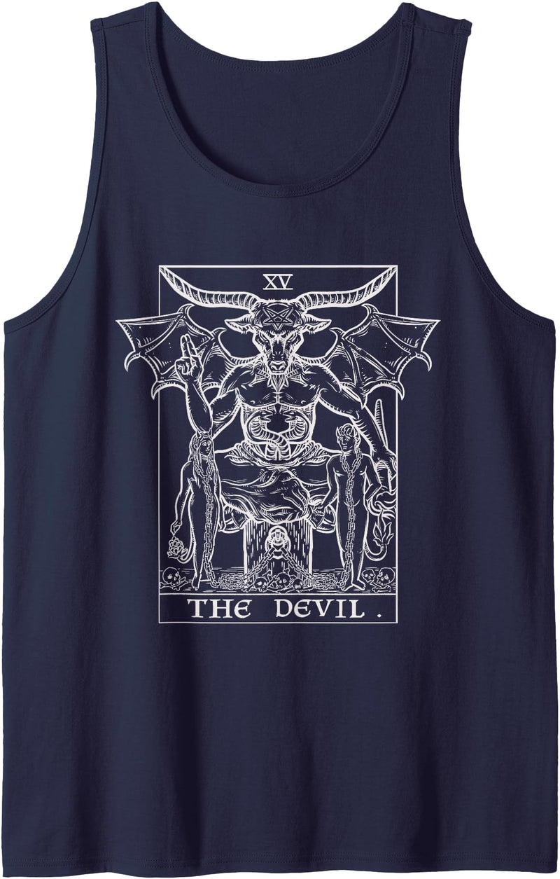 The Ghoulish Garb The Devil Tarot Card Baphomet Satanic Witch Gothic Halloween Tank Top - Navy Blue