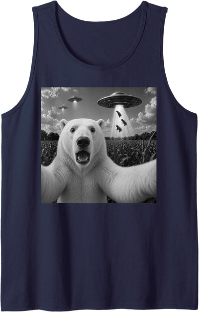 Polar Bear Selfie with UFO Alien Funny Tank Top