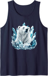 Arctic Polar Bear Crystal Ice Wildlife Ice King Polar Bear with Blue Crystal Peaks Tank Top - Navy Blue