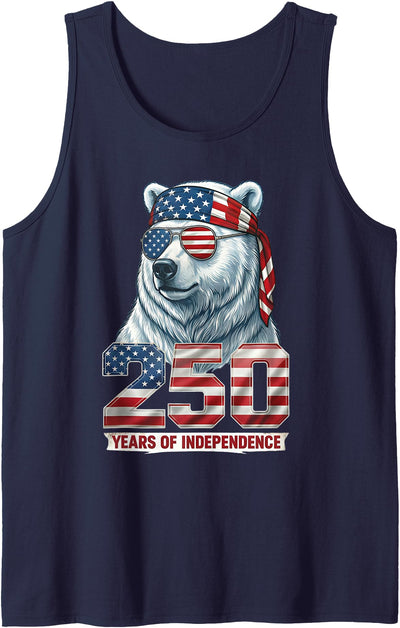 Polar Bear 250 Years of Independence Patriotic America 1776 Tank Top