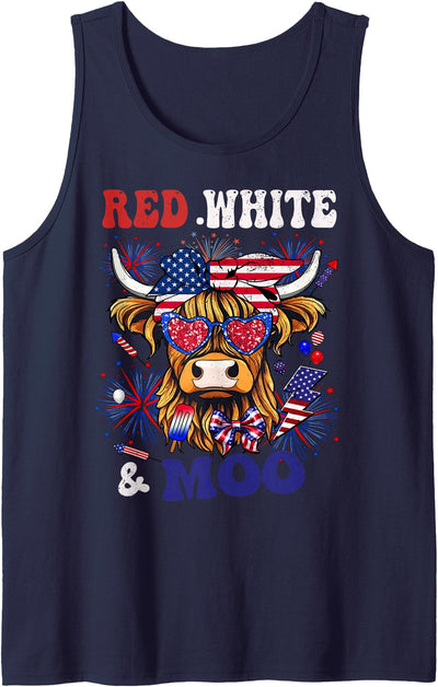 Funny 4th of July Highland Cow Patriotic Highlander Cow Tank Top